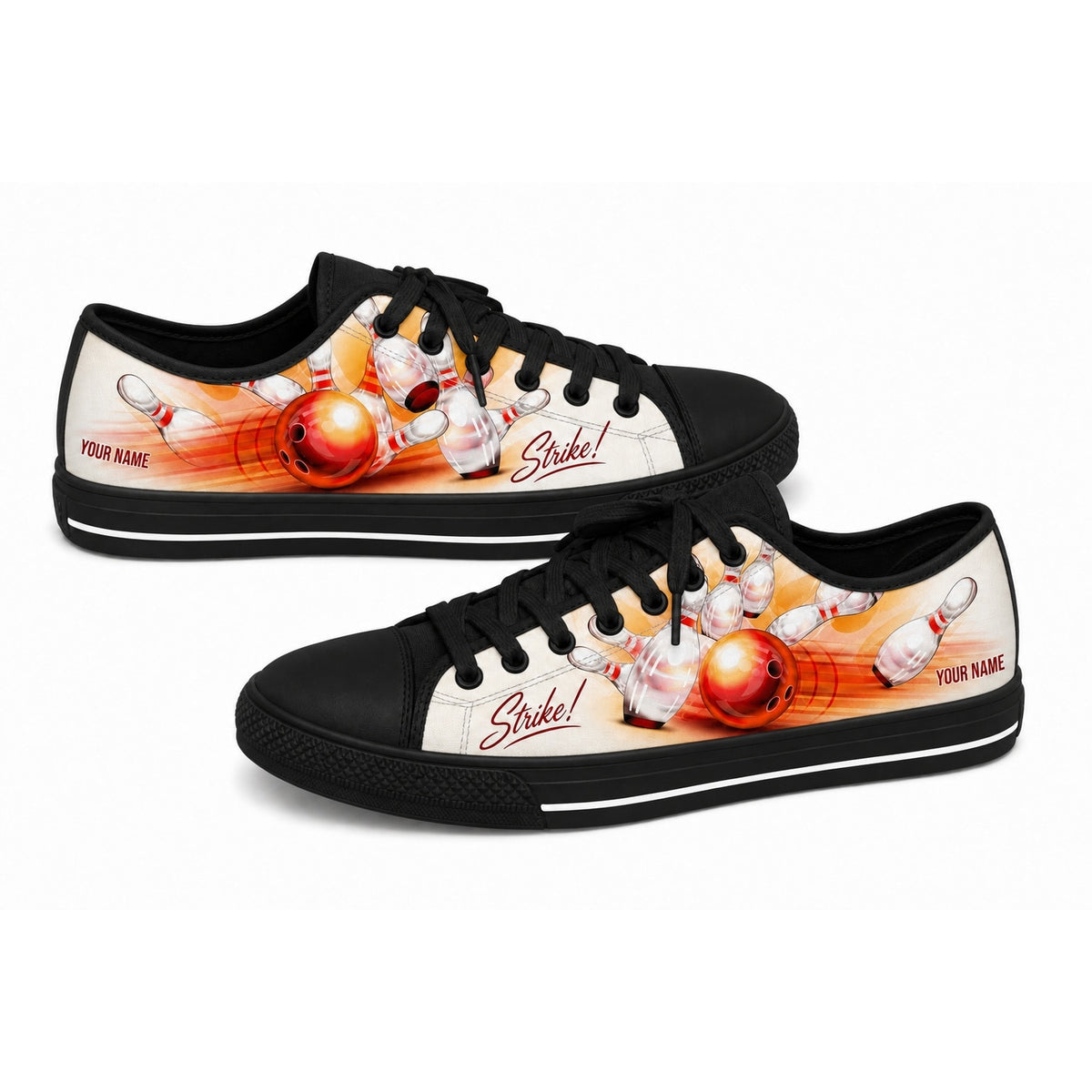 Bowling Strike Ball Pins Graphic Personalized Low Top Shoes Black Shoes