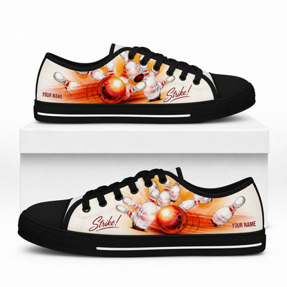 Bowling Strike Ball Pins Graphic Personalized Low Top Shoes Box Black