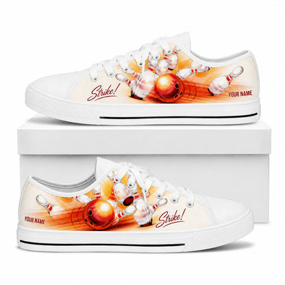 Bowling Strike Ball Pins Graphic Personalized Low Top Shoes Box White