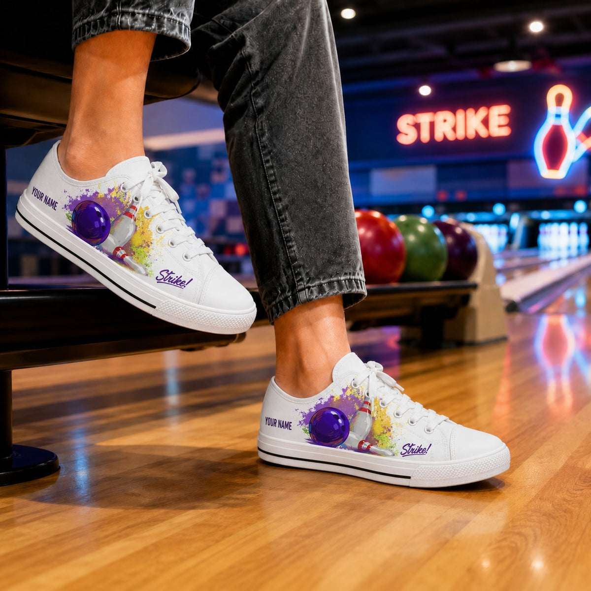 Bowling Strike Design Custom Low Top Shoes Bowling Life Style