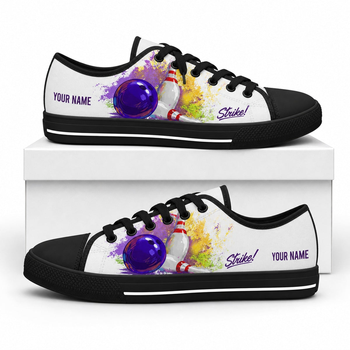 Bowling Strike Design Custom Low Top Shoes Box Black