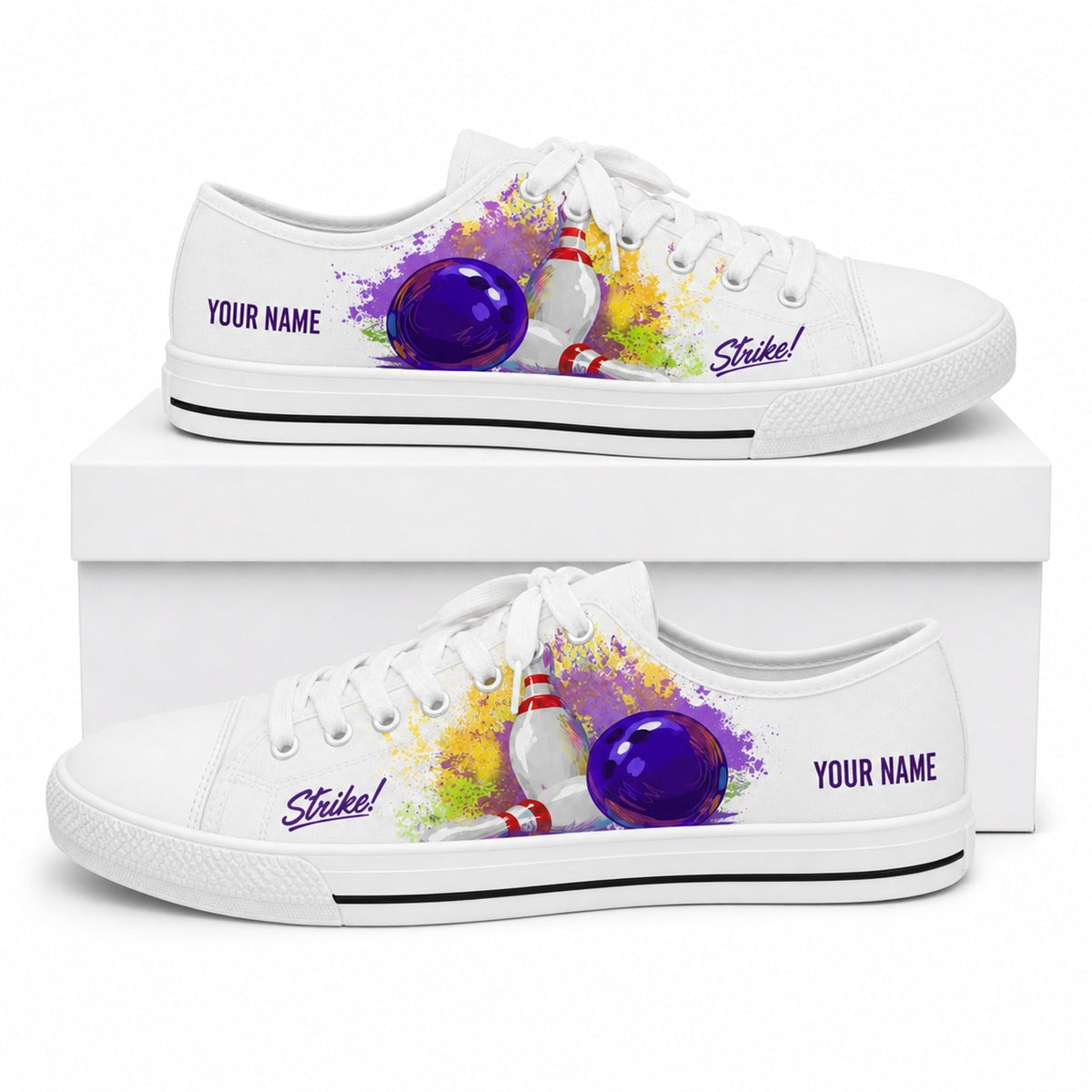 Bowling Strike Design Custom Low Top Shoes Box White