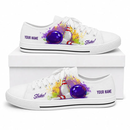 Bowling Strike Design Custom Low Top Shoes Box White