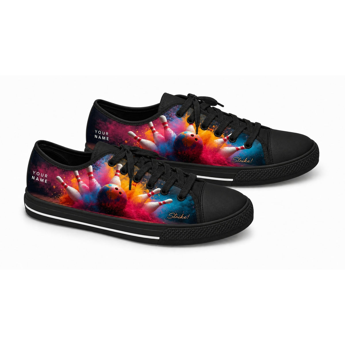 Bowling Strike Design Graphic Custom Low Top Shoes Black Shoes