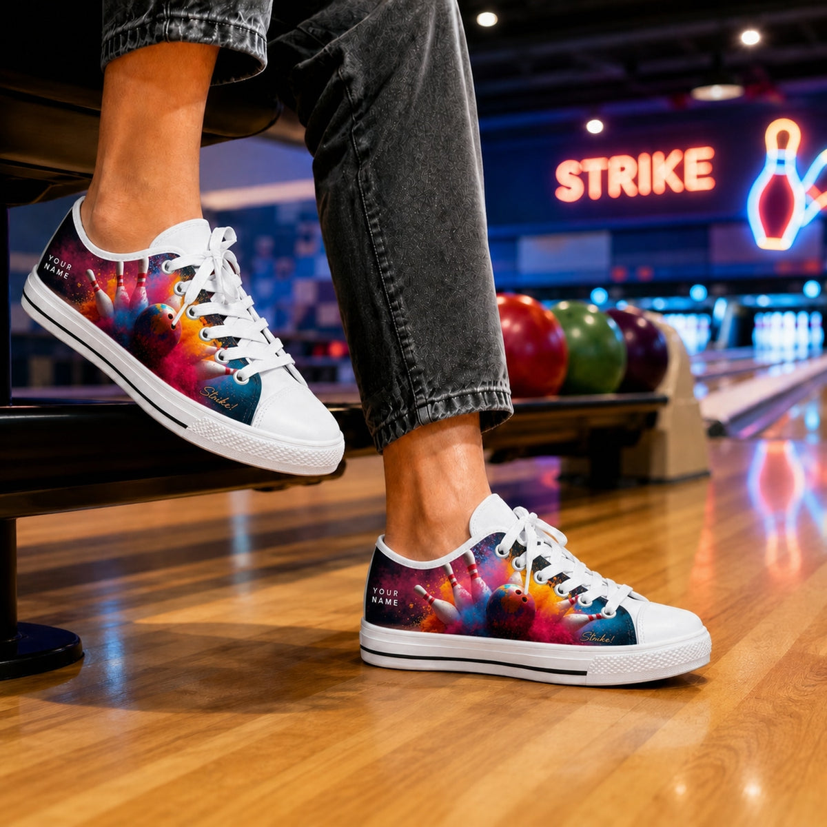 Bowling Strike Design Graphic Custom Low Top Shoes Bowling Life Style