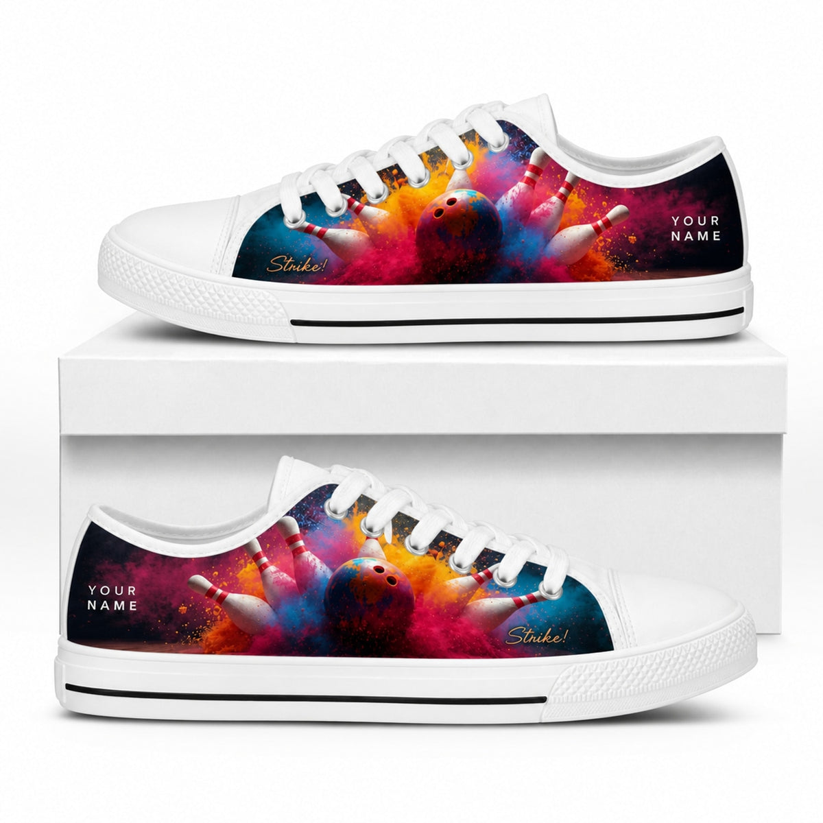 Bowling Strike Design Graphic Custom Low Top Shoes Box White