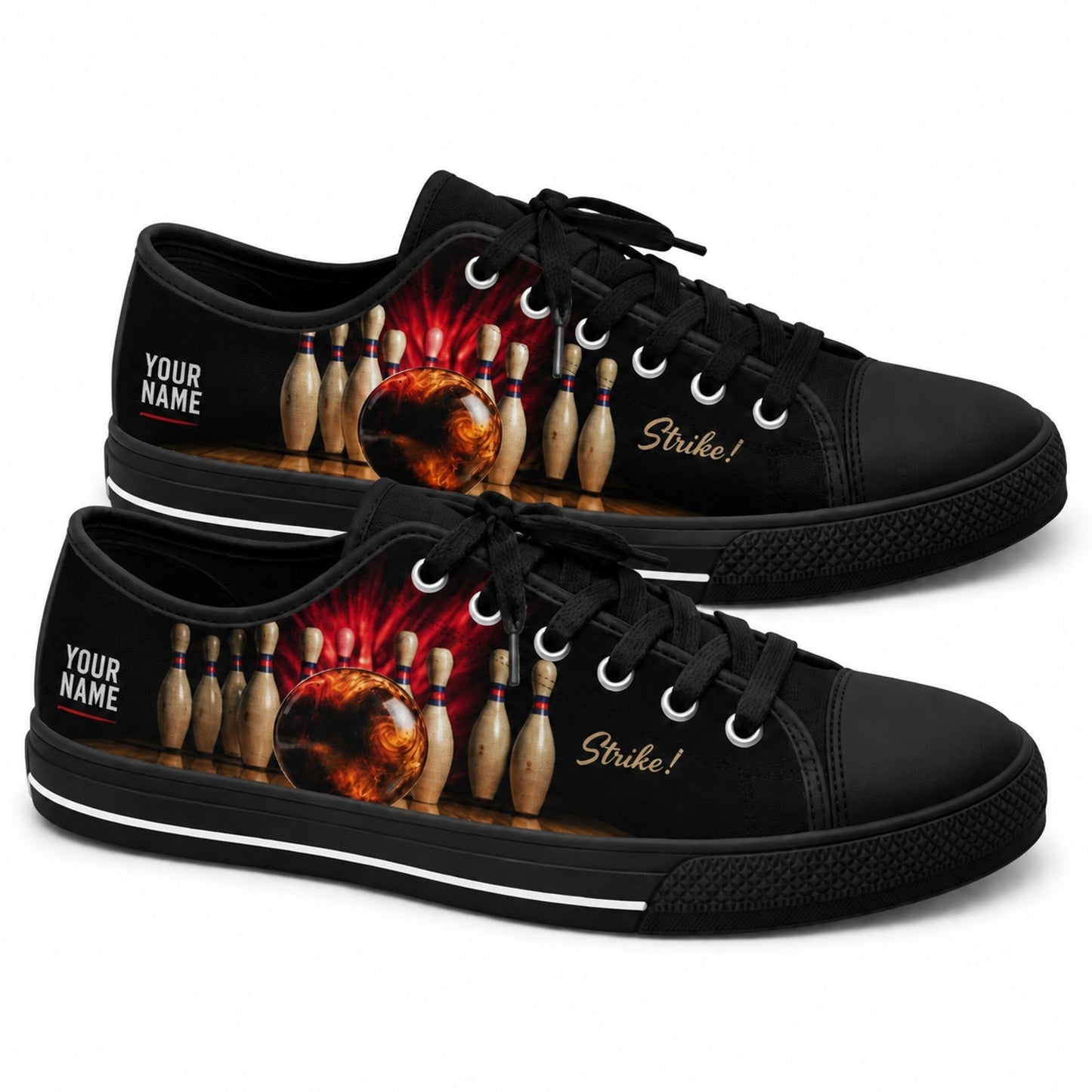 Bowling Strike Design Graphic Personalized Low Top Shoes Black Shoes