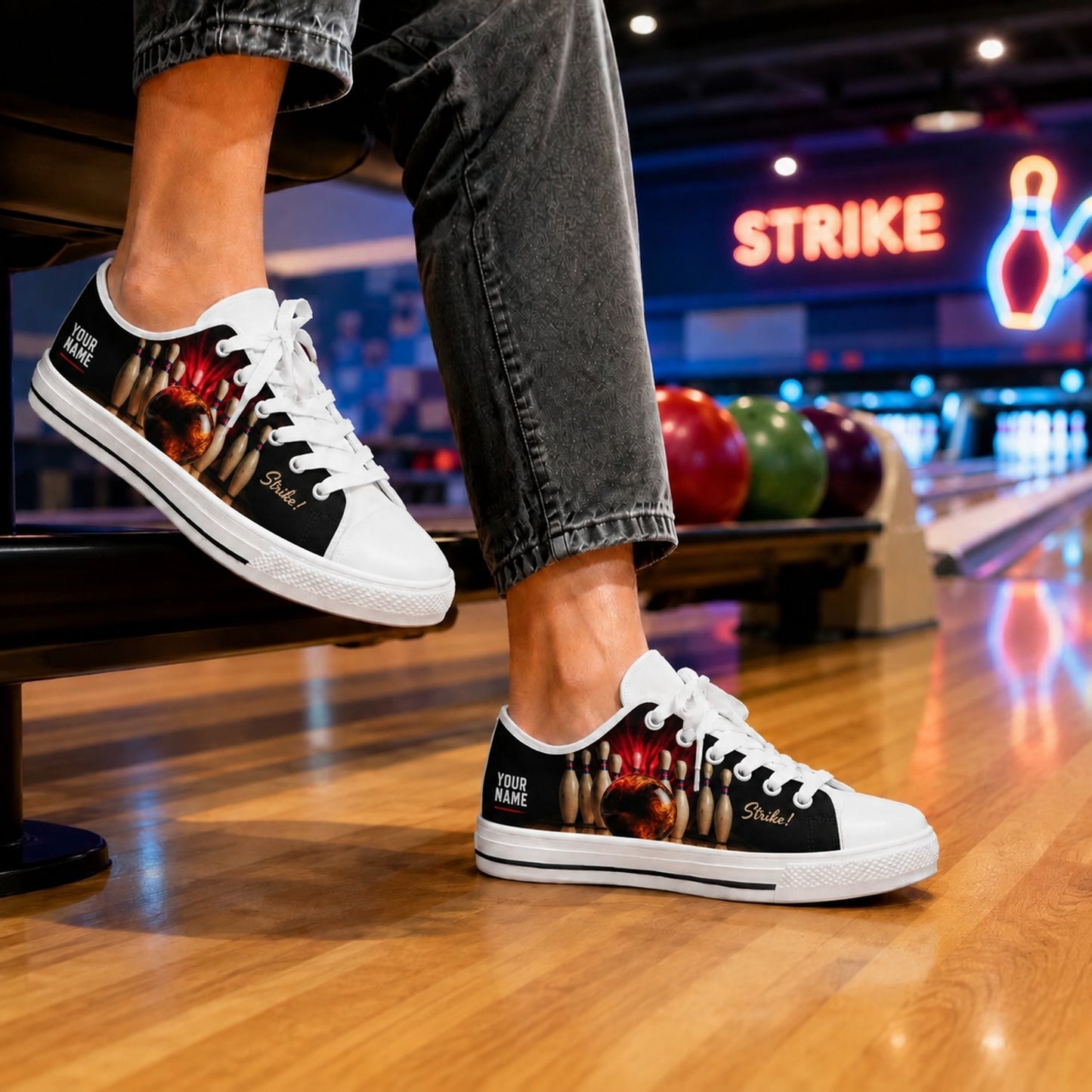 Bowling Strike Design Graphic Personalized Low Top Shoes Bowling Life Style