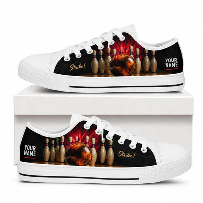 Bowling Strike Design Graphic Personalized Low Top Shoes Box White