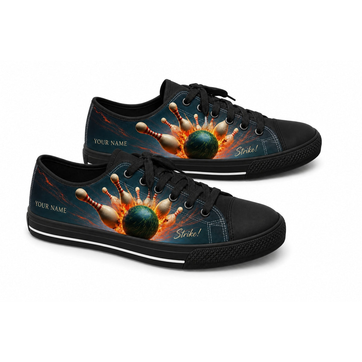 Bowling Strike Explosion Graphic Custom Low Top Shoes Black Shoes