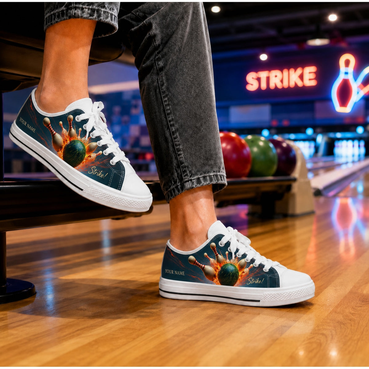 Bowling Strike Explosion Graphic Custom Low Top Shoes Bowling Life Style