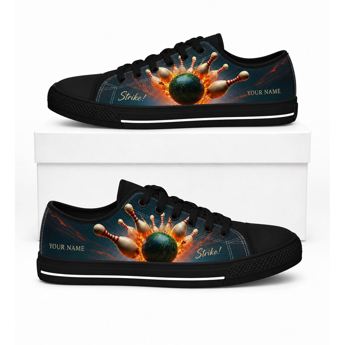 Bowling Strike Explosion Graphic Custom Low Top Shoes Box Black
