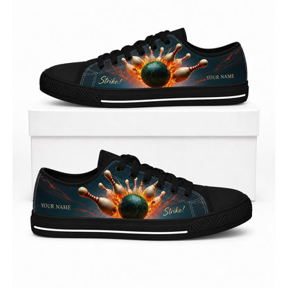 Bowling Strike Explosion Graphic Custom Low Top Shoes Box Black