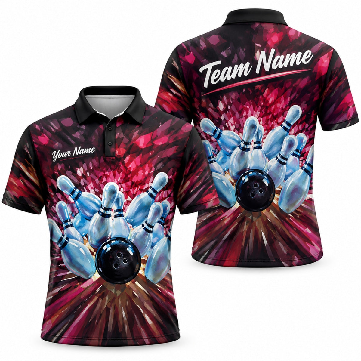 Bowling Strike Explosion Graphic Personalized Bowling Polo Shirt