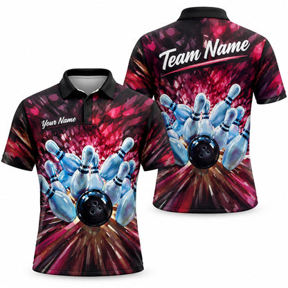 Bowling Strike Explosion Graphic Personalized Bowling Polo Shirt