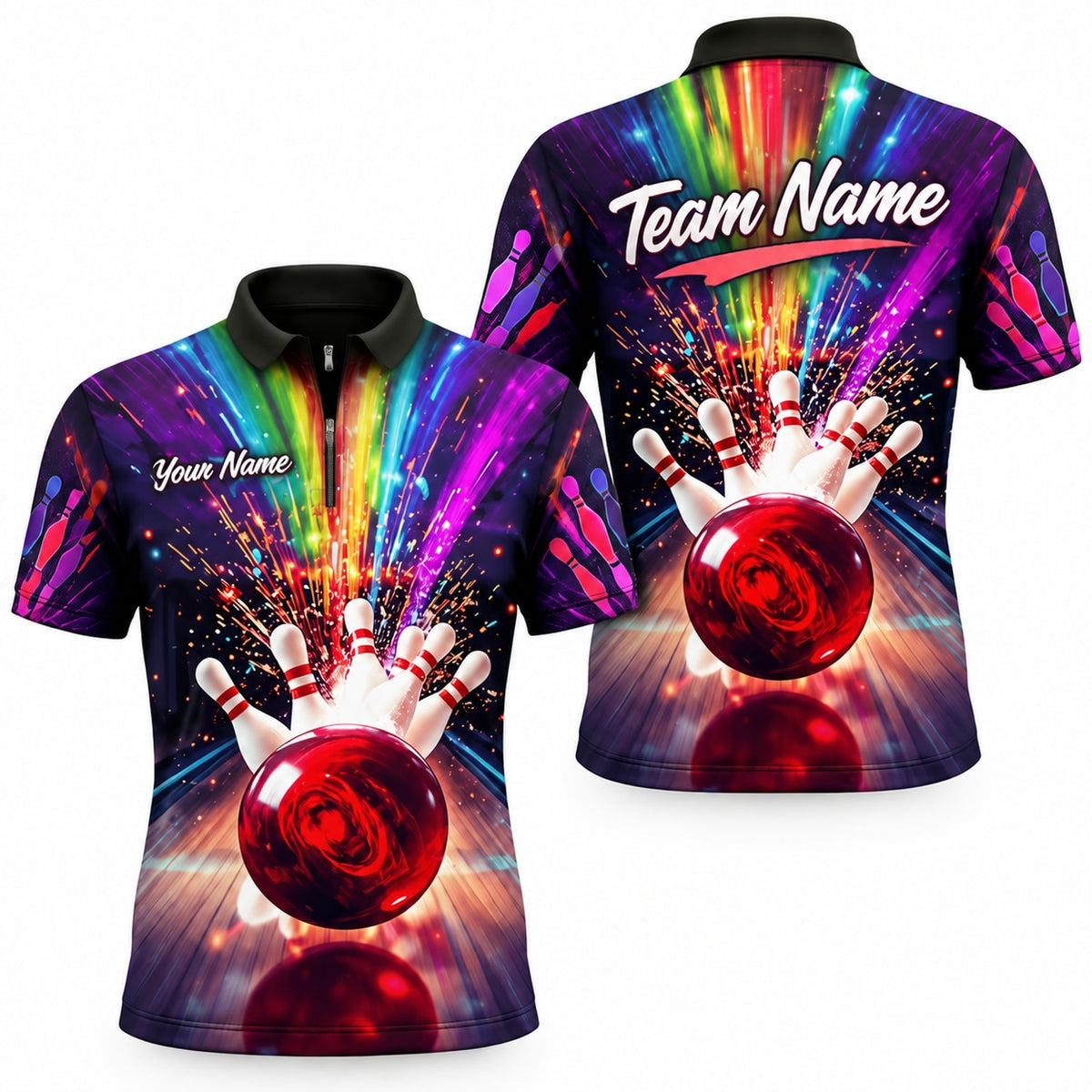 Bowling Strike Explosion Sport Custom Bowling Polo Shirt Jersey Zip 1 4 Collar