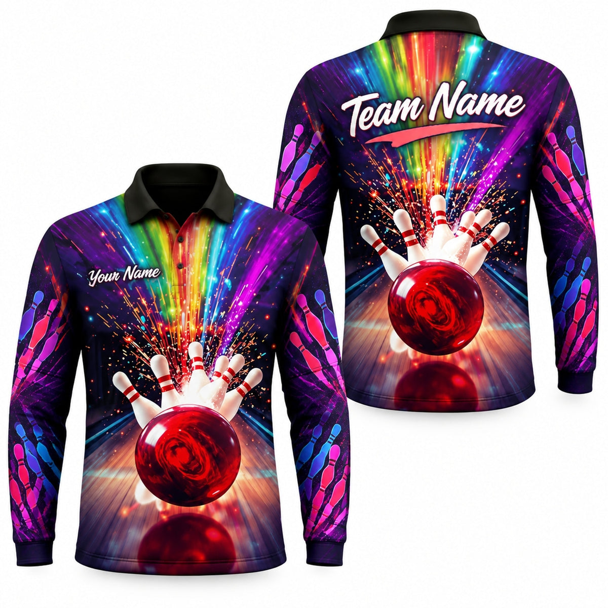Bowling Strike Explosion Sport Custom Bowling Polo Shirt Long Sleeve Polo