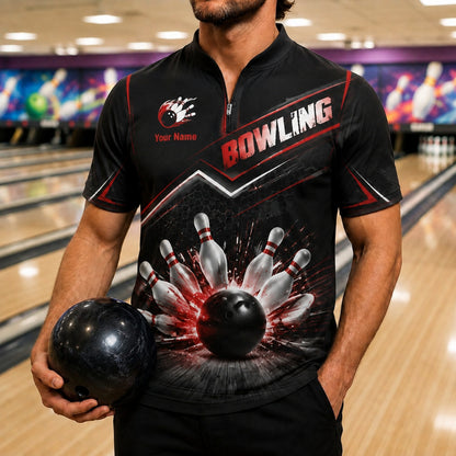 Bowling Strike Explosion Sport Personalized Bowling Polo Shirt Front View