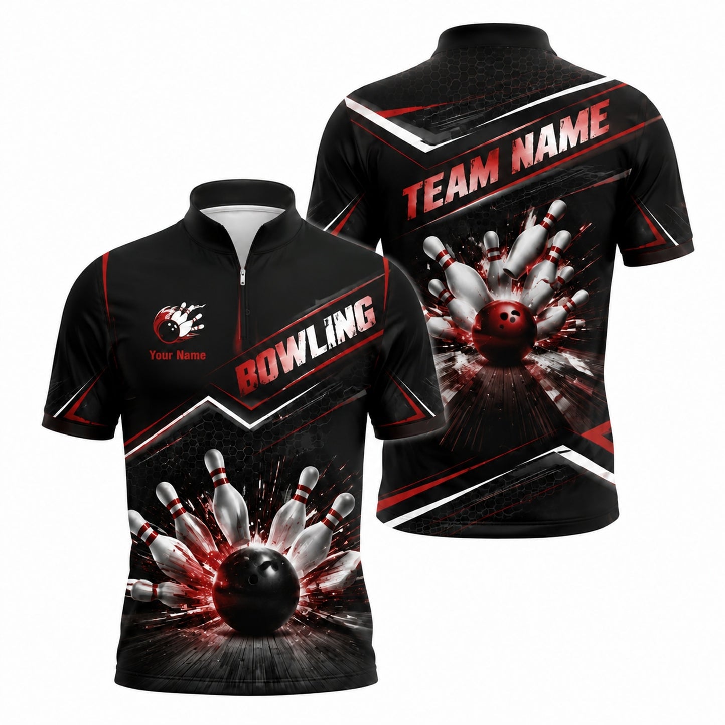 Bowling Strike Explosion Sport Personalized Bowling Polo Shirt Jersey Zip 1 4 Collar