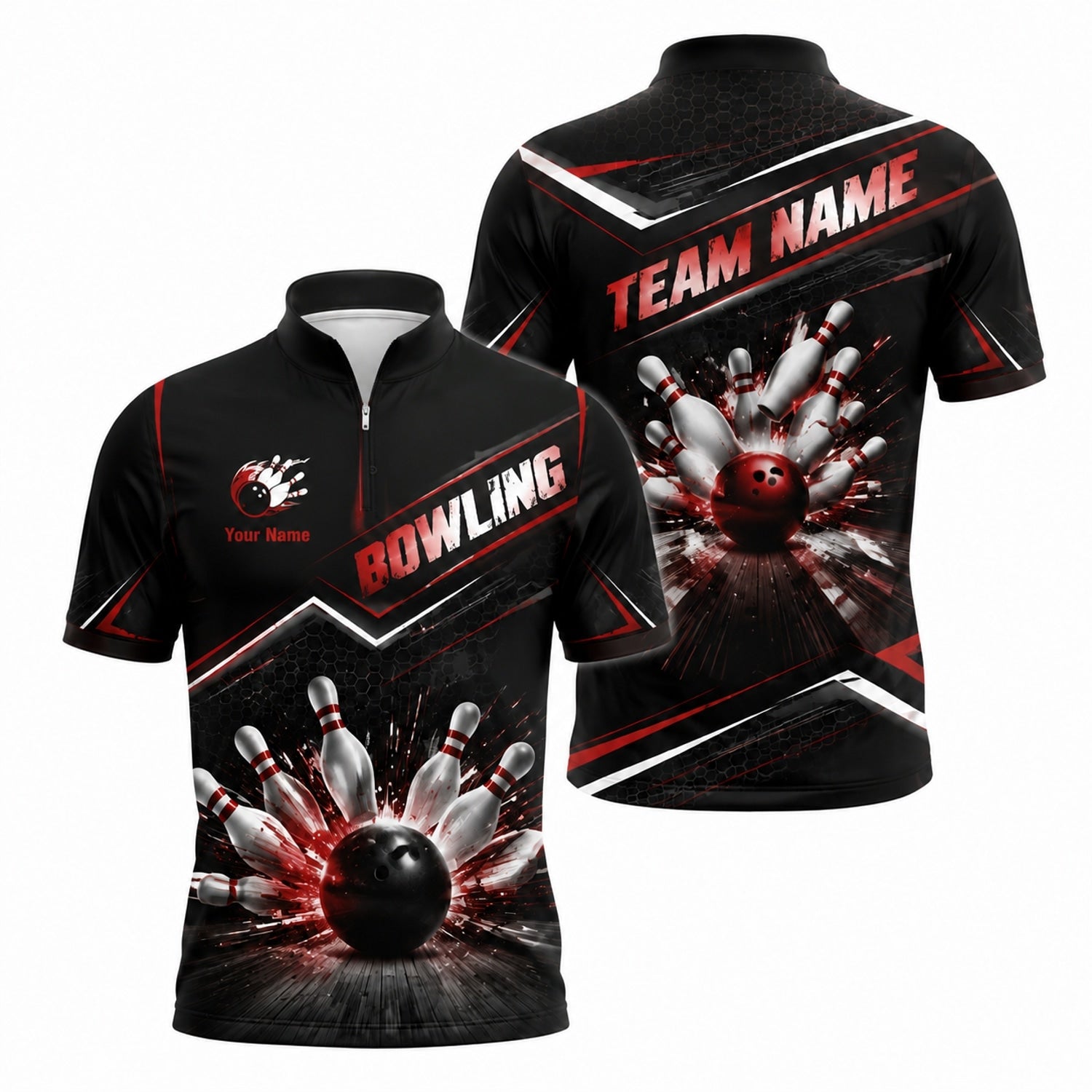 Bowling Strike Explosion Sport Personalized Bowling Polo Shirt Jersey Zip 1 4 Collar