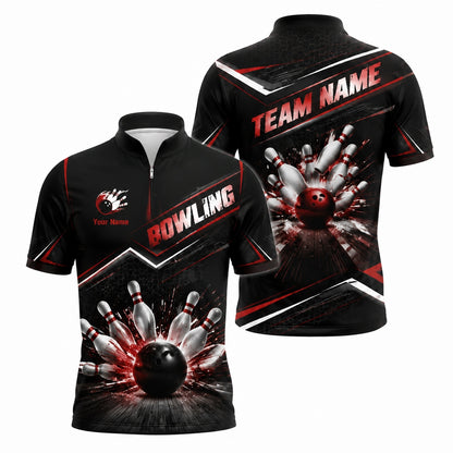 Bowling Strike Explosion Sport Personalized Bowling Polo Shirt Jersey Zip 1 4 Collar