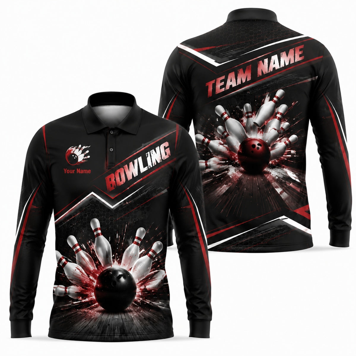 Bowling Strike Explosion Sport Personalized Bowling Polo Shirt Long Sleeve Polo