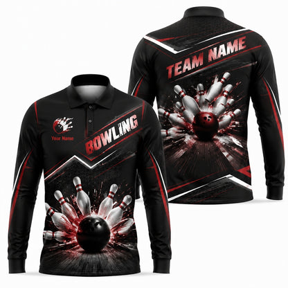 Bowling Strike Explosion Sport Personalized Bowling Polo Shirt Long Sleeve Polo