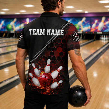 Bowling Strike Flames Sport Personalized Bowling Polo Shirt Back View