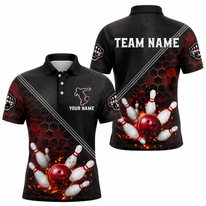 Bowling Strike Flames Sport Personalized Bowling Polo Shirt