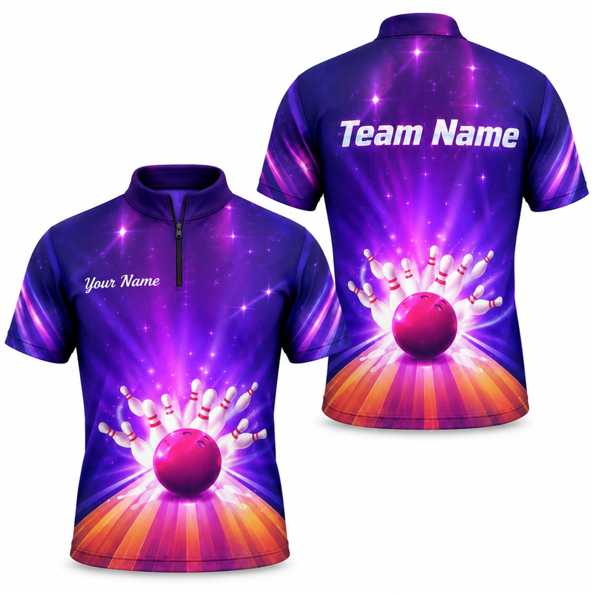 Bowling Strike Galaxy Personalized Bowling Polo Shirt Jersey Zip 1 4 Collar