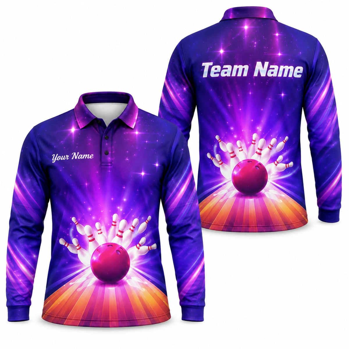 Bowling Strike Galaxy Personalized Bowling Polo Shirt Long Sleeve Polo