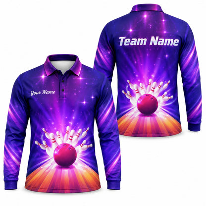 Bowling Strike Galaxy Personalized Bowling Polo Shirt Long Sleeve Polo