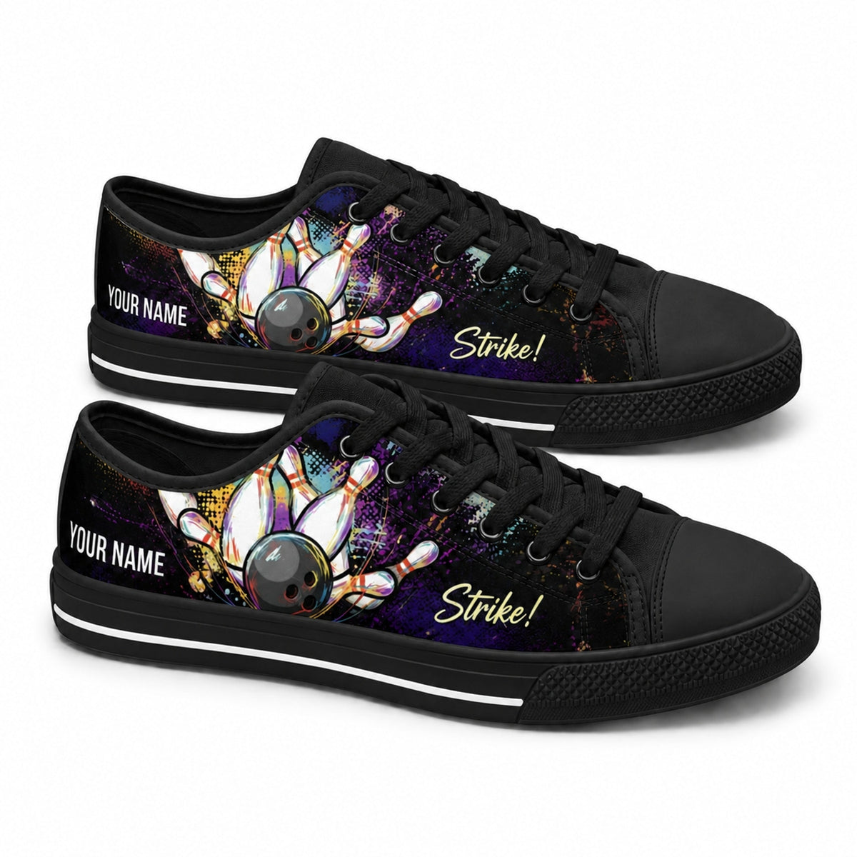 Bowling Strike Graphic Personalized Low Top Shoes Black Shoes