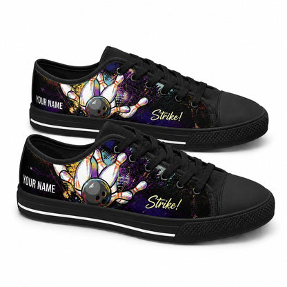 Bowling Strike Graphic Personalized Low Top Shoes Black Shoes