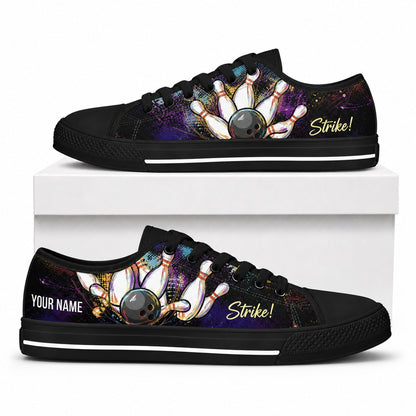 Bowling Strike Graphic Personalized Low Top Shoes Box Black