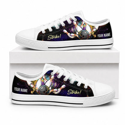 Bowling Strike Graphic Personalized Low Top Shoes Box White