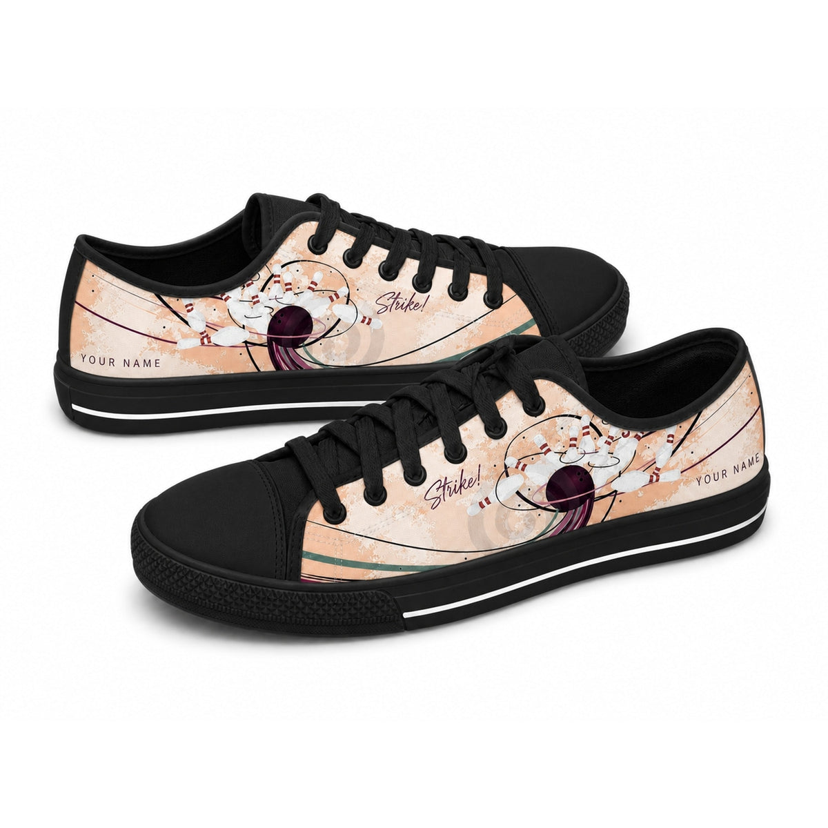 Bowling Strike Illustration Graphic Custom Low Top Shoes Black Shoes