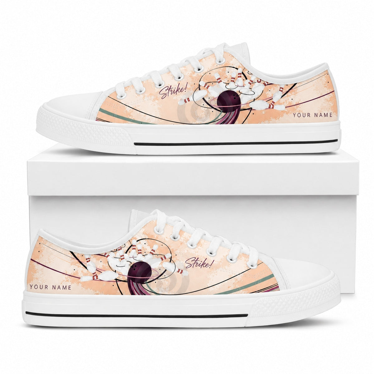 Bowling Strike Illustration Graphic Custom Low Top Shoes Box White