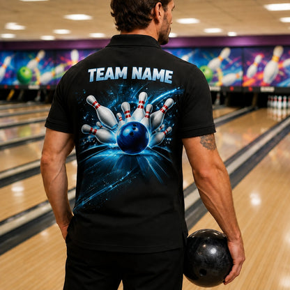 Bowling Strike Lightning Sport Personalized Bowling Polo Shirt Back View