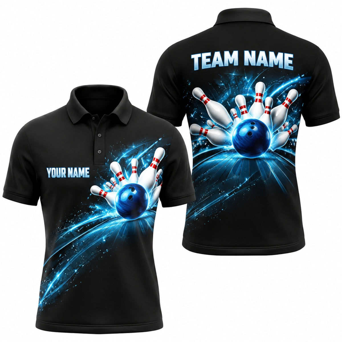 Bowling Strike Lightning Sport Personalized Bowling Polo Shirt