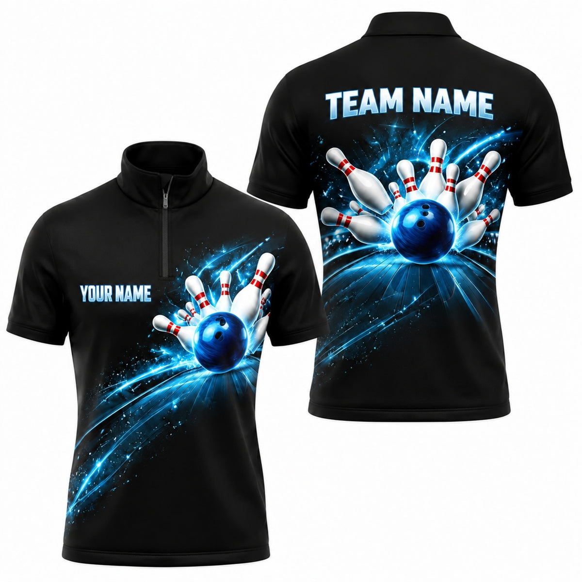 Bowling Strike Lightning Sport Personalized Bowling Polo Shirt Jersey Zip 1 4 Collar