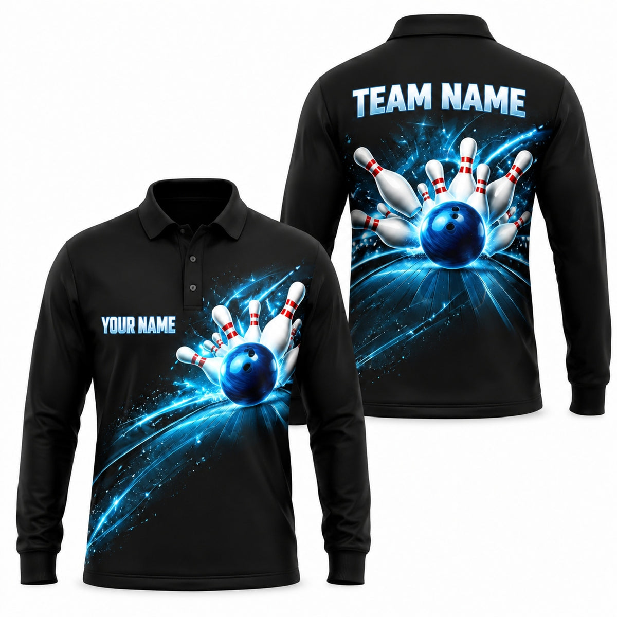Bowling Strike Lightning Sport Personalized Bowling Polo Shirt Long Sleeve Polo