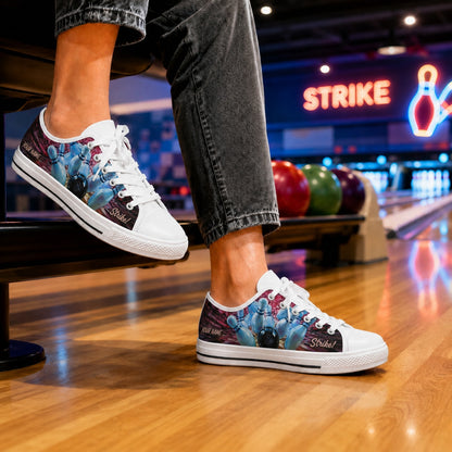 Bowling Strike Pins And Ball Graphic Custom Low Top Shoes Bowling Life Style