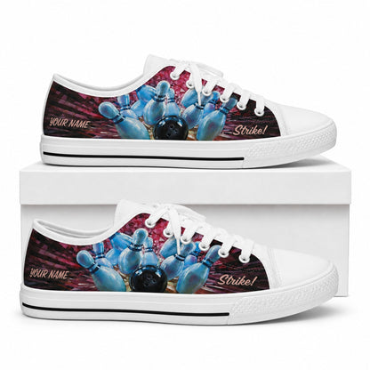 Bowling Strike Pins And Ball Graphic Custom Low Top Shoes Box White