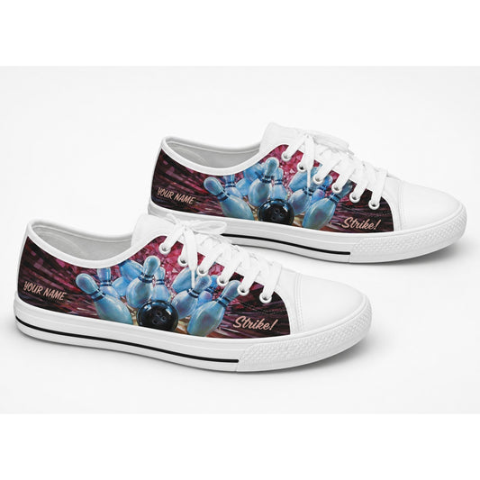 Bowling Strike Pins And Ball Graphic Custom Low Top Shoes