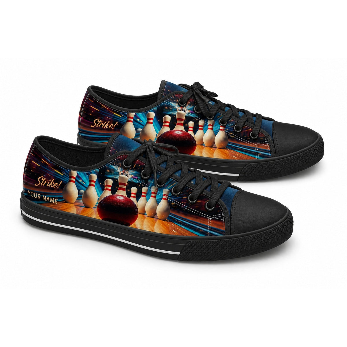 Bowling Strike Pins Graphic Personalized Low Top Shoes Black Shoes