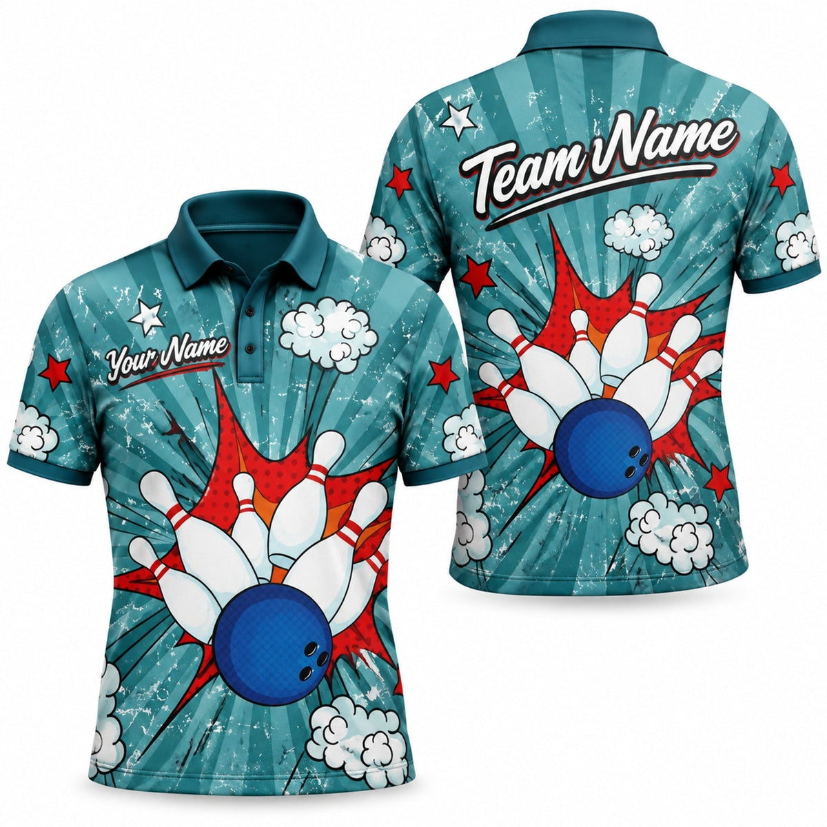Bowling Strike Pop Art Custom Bowling Polo Shirt