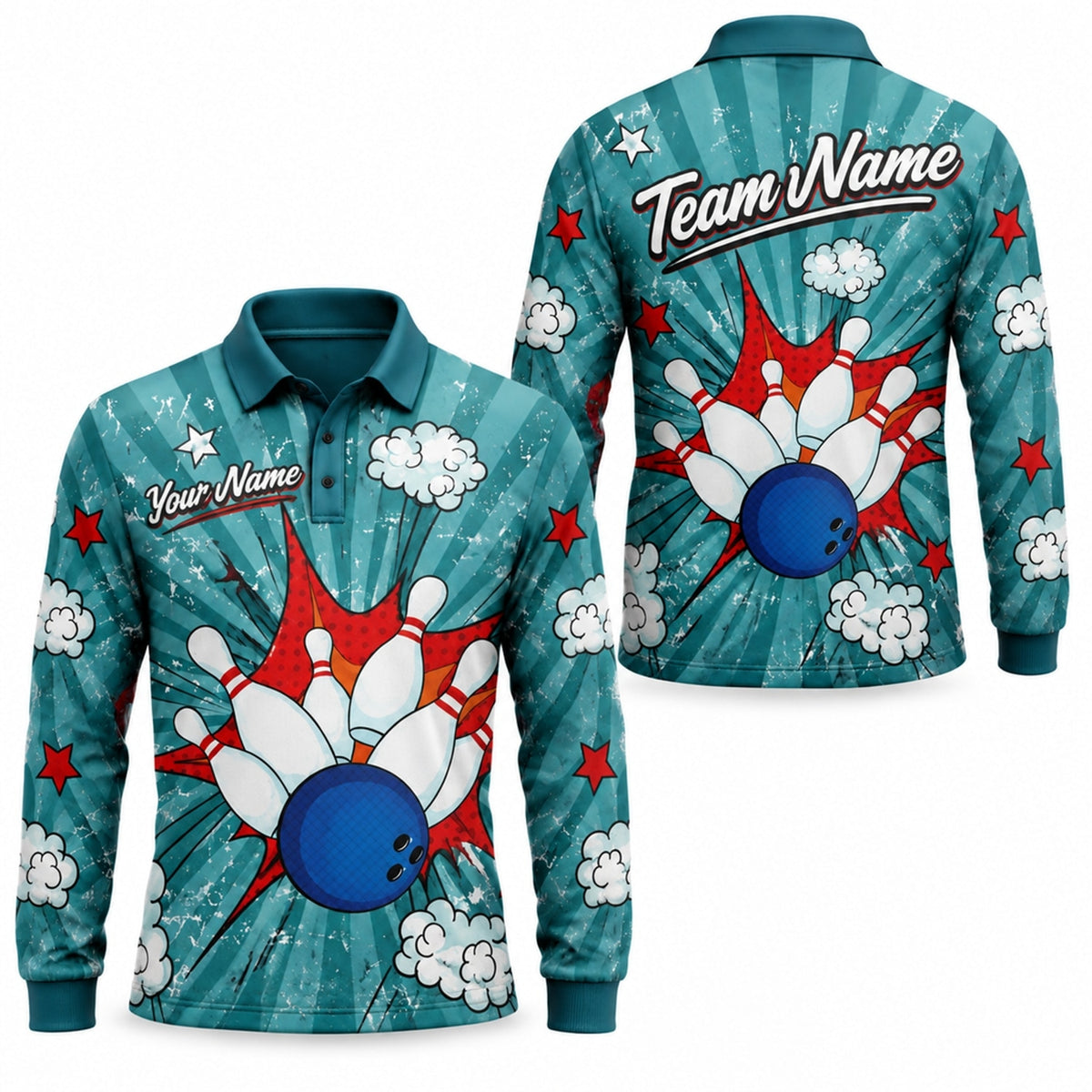 Bowling Strike Pop Art Custom Bowling Polo Shirt Long Sleeve Polo