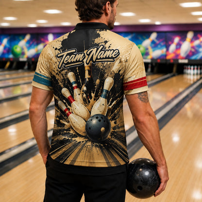 Bowling Strike Splash Graphic Custom Bowling Polo Shirt Back View