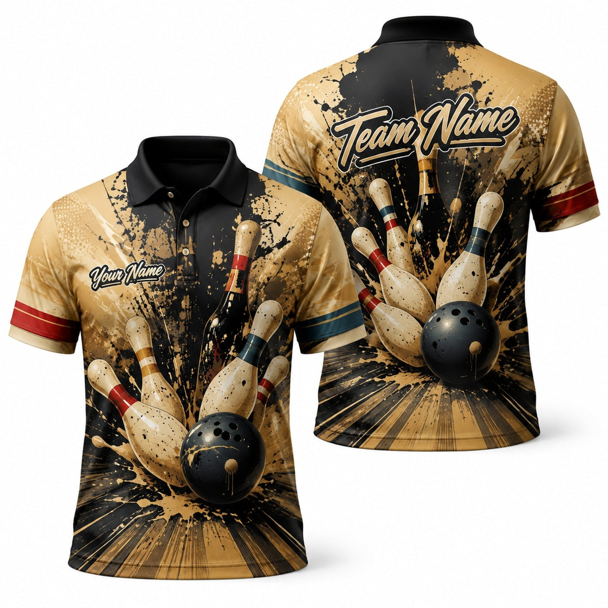 Bowling Strike Splash Graphic Custom Bowling Polo Shirt